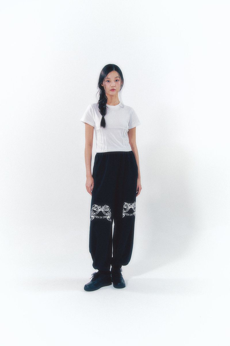 Knee Point Ribbon Jogger Pants Black