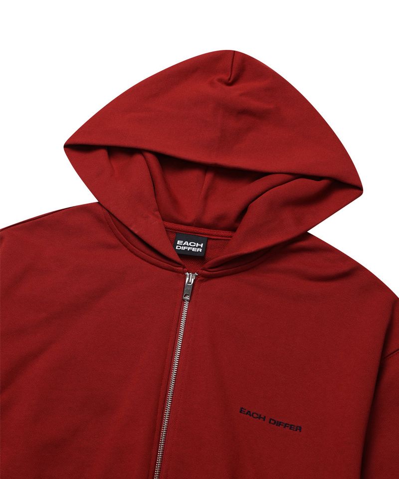 HAIF-ZIP HOODIE (CROP)_DARK RED