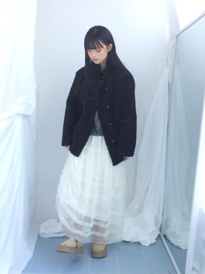 highneck puffy fur jacket