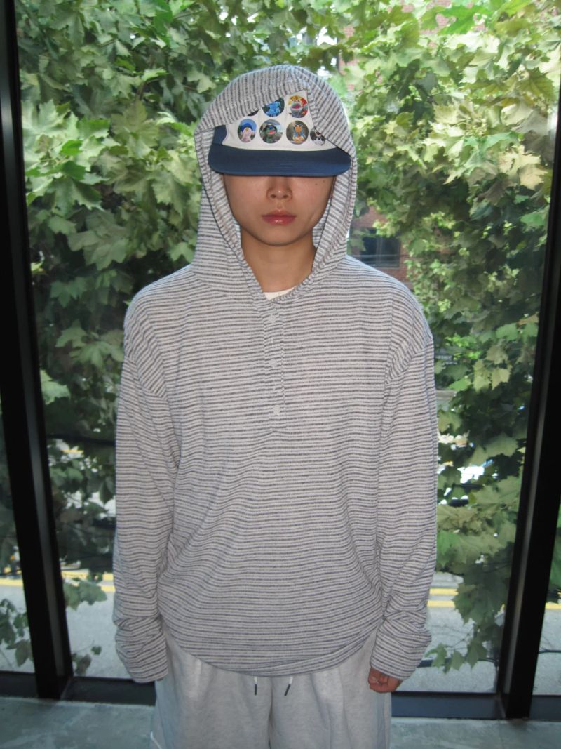 [UNISEX] 1345 Striped Henley Neck Hoodie (4 Colors)