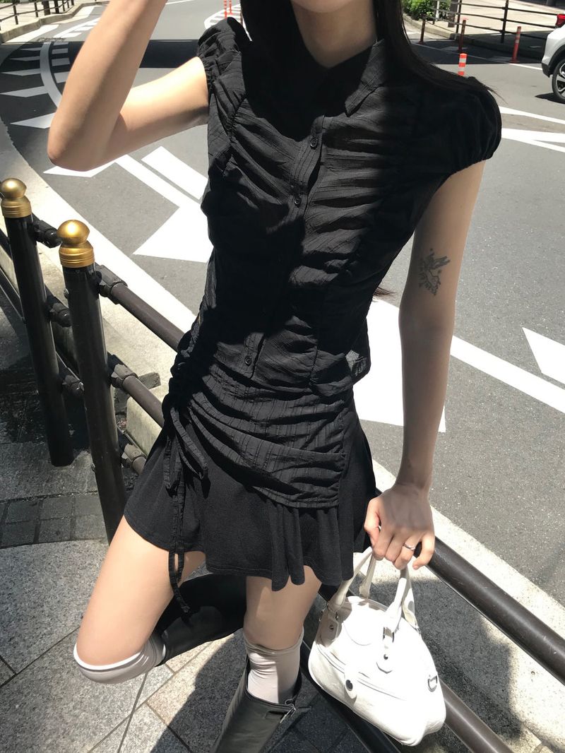 City Class Sheer Shirring HAlf Shirt& Skirt SET 
