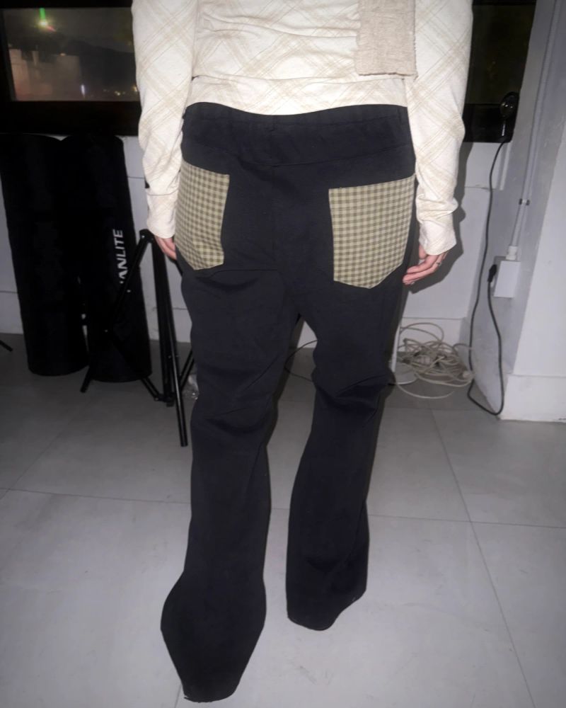 (2color) Check Back Pocket Peach Bootcut Pants
