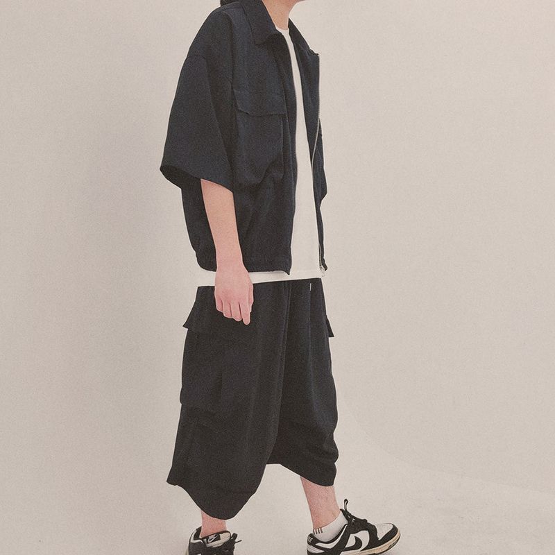 street shape shortsleeve zipup_black