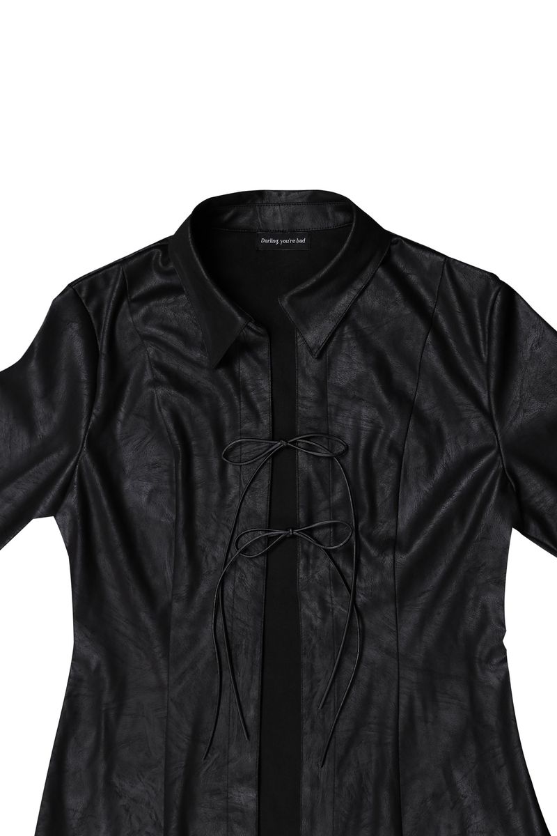 MAXI LEATHER SHIRT #BLACK