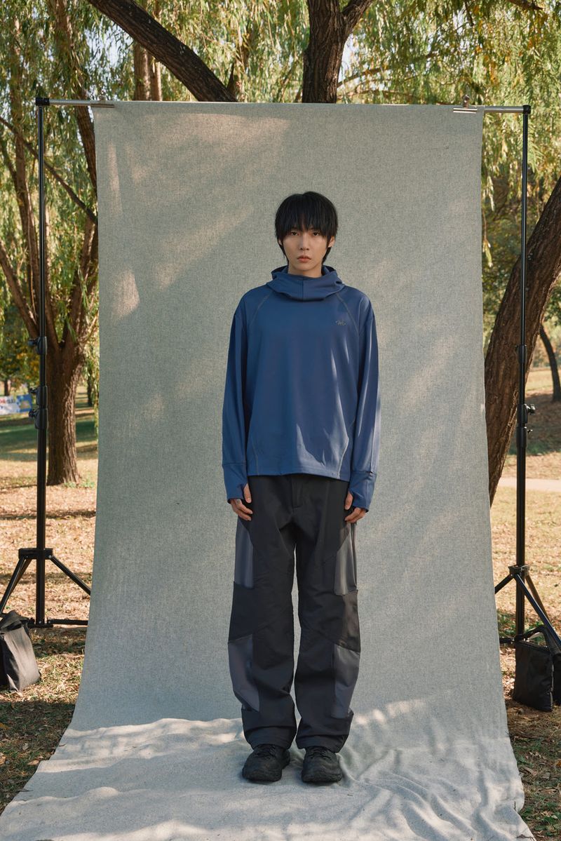 SLIT LONG SLEEVE HOODIE [BLUE]