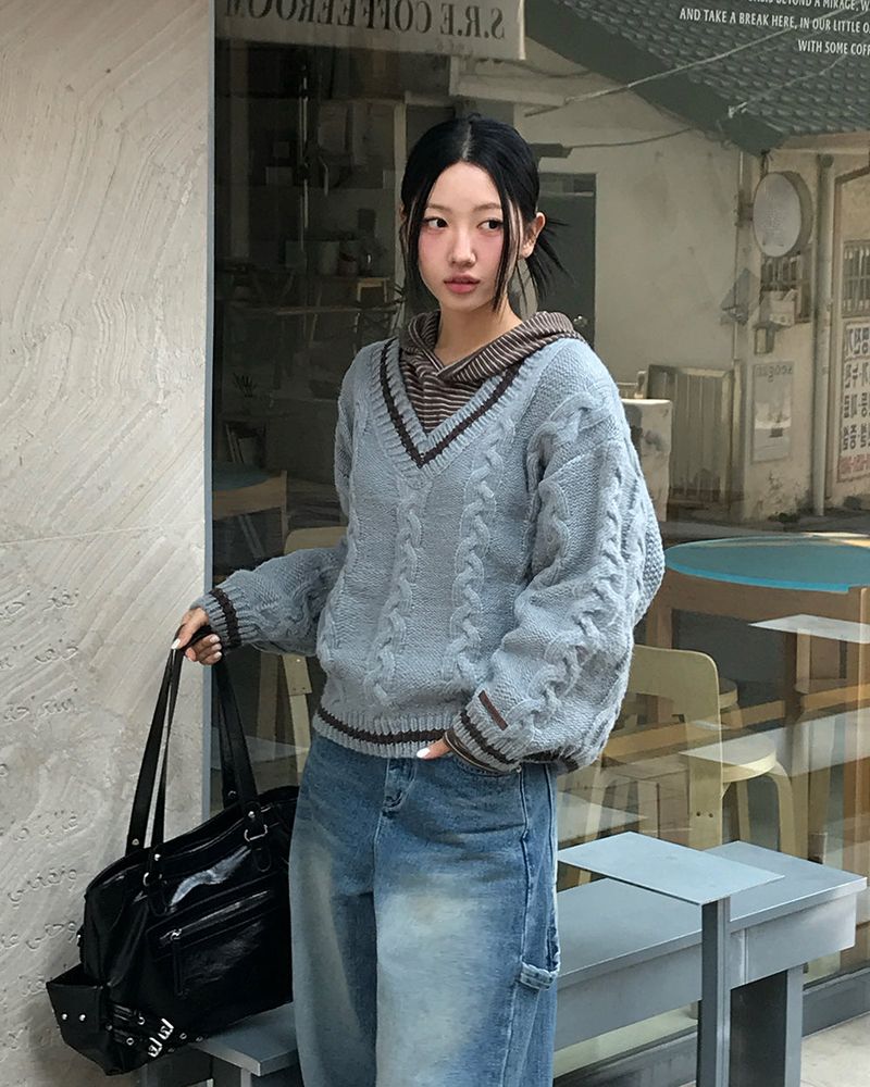 [ORIGINAL] バゲットケーブルオーバーサイズVネックニット