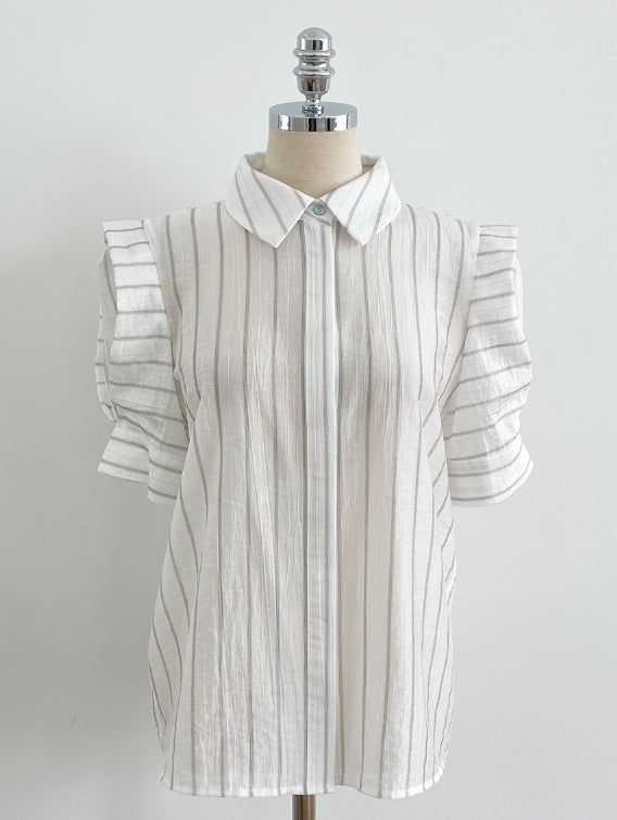 Tibet Stripe Puff Shirt Blouse