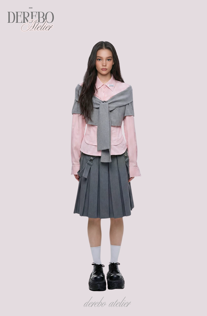 pink striped layered cardigan shirt