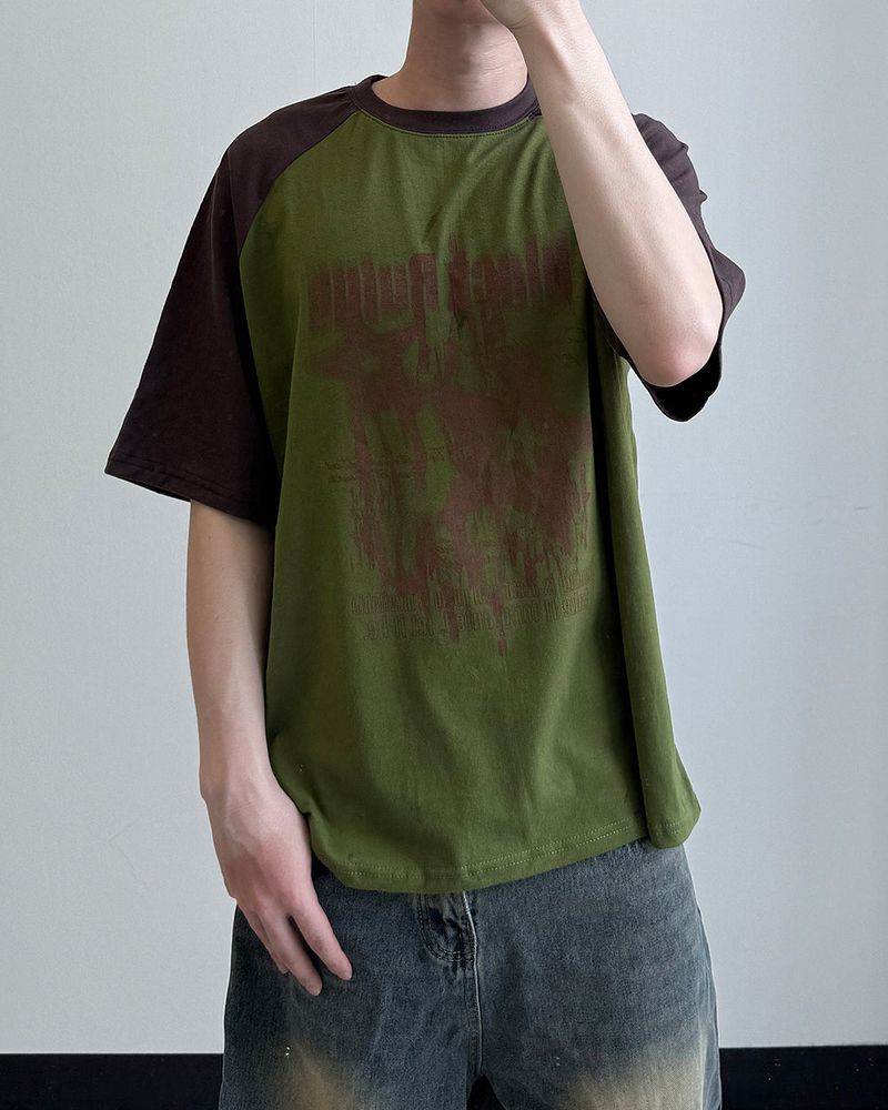 Stamune Printing Raglan Short Sleeve Tee