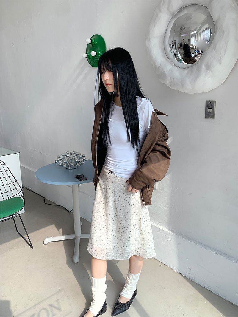 DOT MIDI CHIFFON SKIRT (2C)
