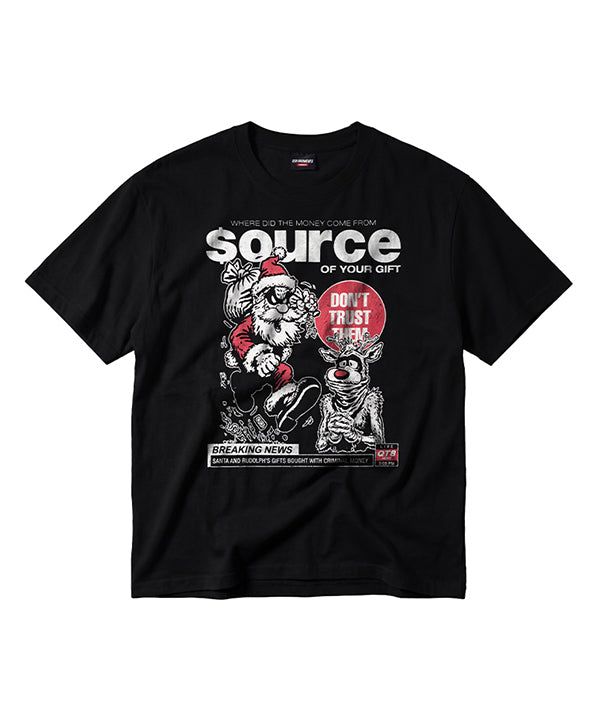 QT8 GARMENTS（キューティーエイトガーメント）の「LB Santa Source Washed Tee (Black)（Tops）」