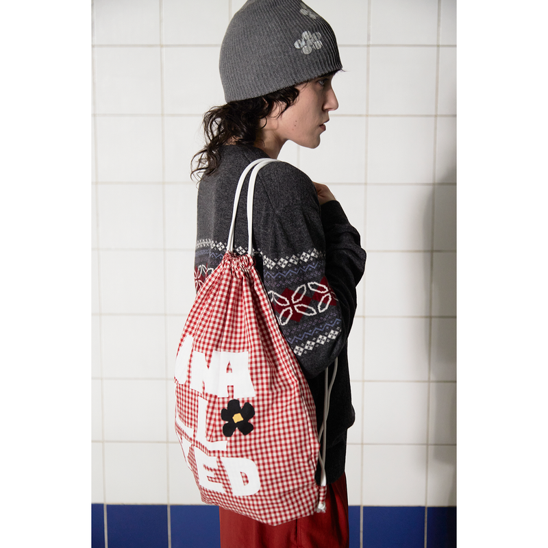 LOGO GINGHAM CHECK GYM SACK / RED