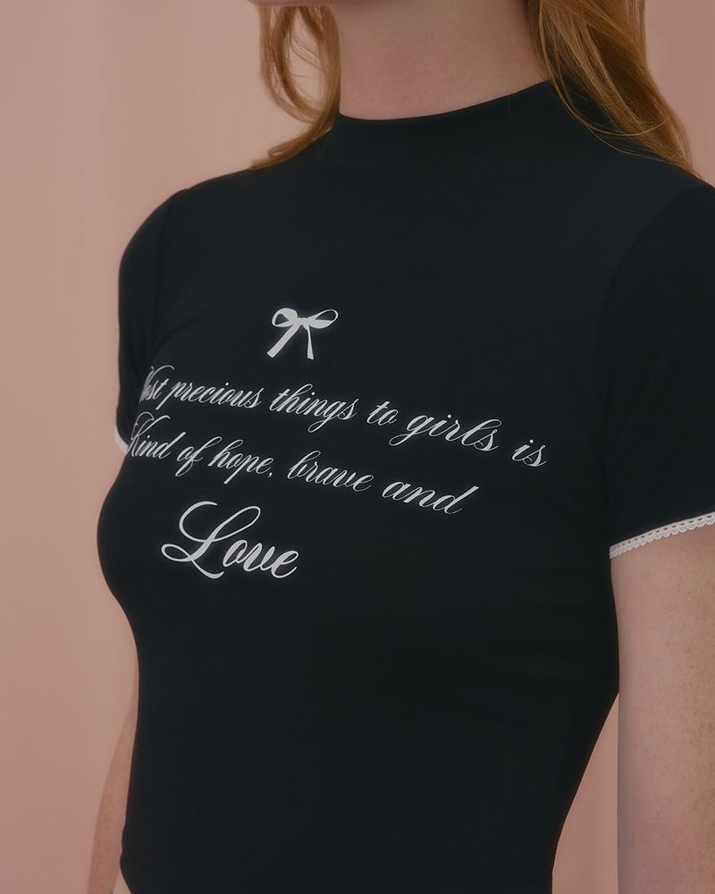 LOVE LACE CROP TSHIRT-BLACK
