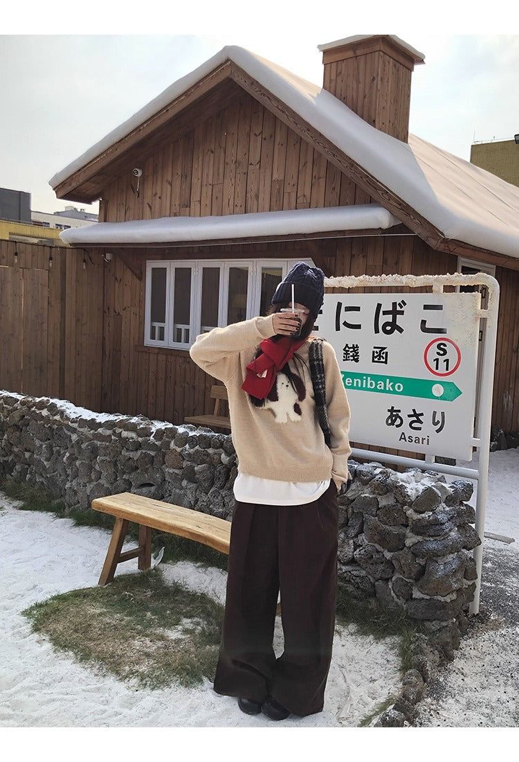 brown flower wool fleece zip-up