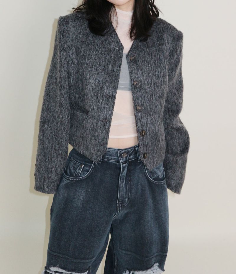 Linda Brush Mohair Crop Long Sleeve Jacket