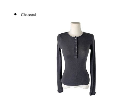 Doa Wool Button Slim Long Sleeve T-Shirt