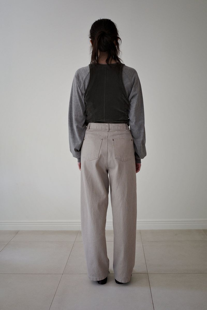 Washed straight leg pants, Beige