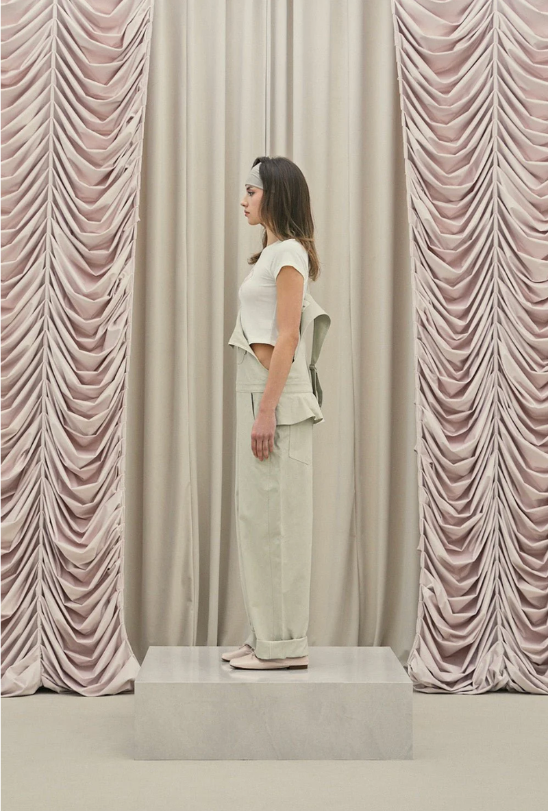 Frill baggy overalls - beige