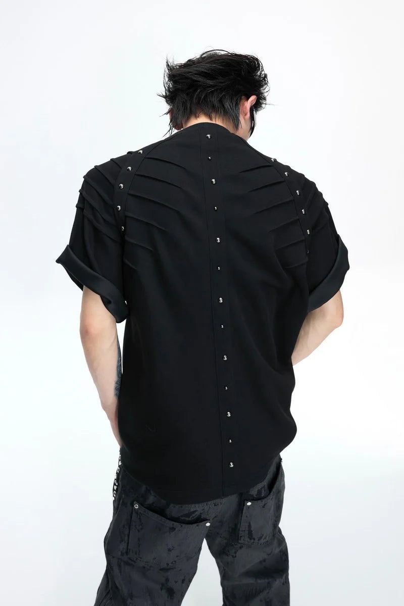 Spine Pleated Studded T-Shirt