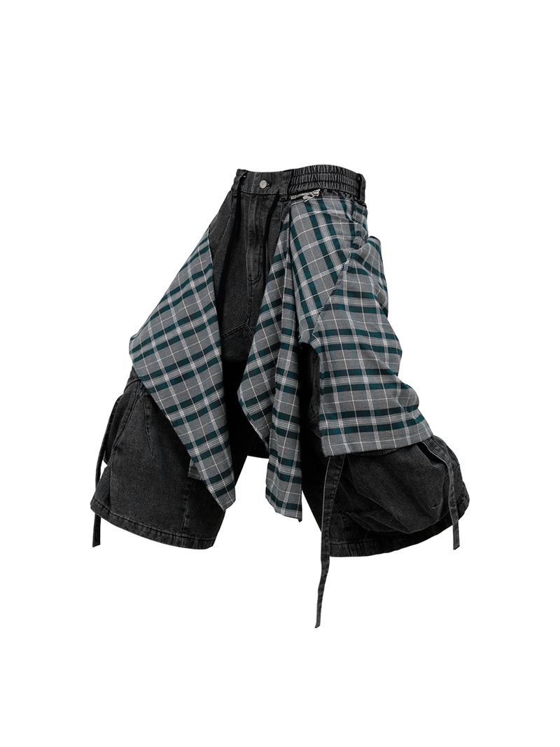 RELABEL(リレーベル)の「RELABEL (Bamboo-patterned pleated shorts) Detachable fly, water-repellent, multi-pocket, washable, ruffled, denim cropped shorts(Pants)」