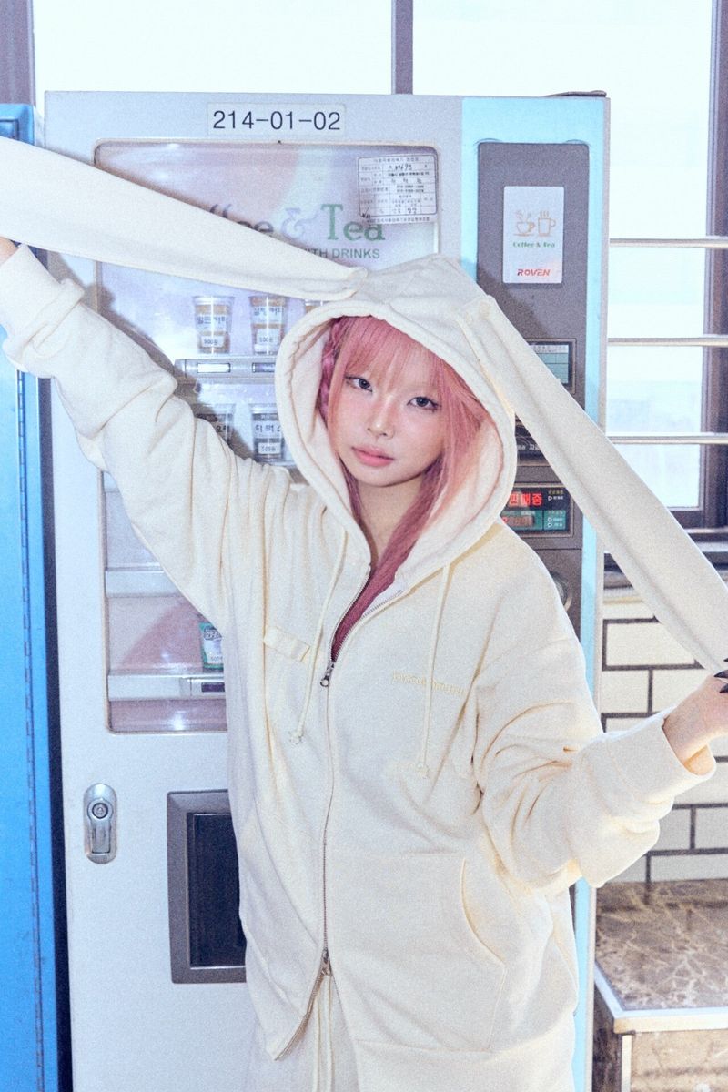 Ribbon bunny hood zip-up (soft yellow)