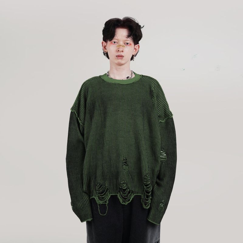 Hierarchy Studios(ヒエラルキースタジオ)の「HIERARCHY STUDIOS Chroma - Distressed Green Flux Oversized Knit Sweater(Tops)」