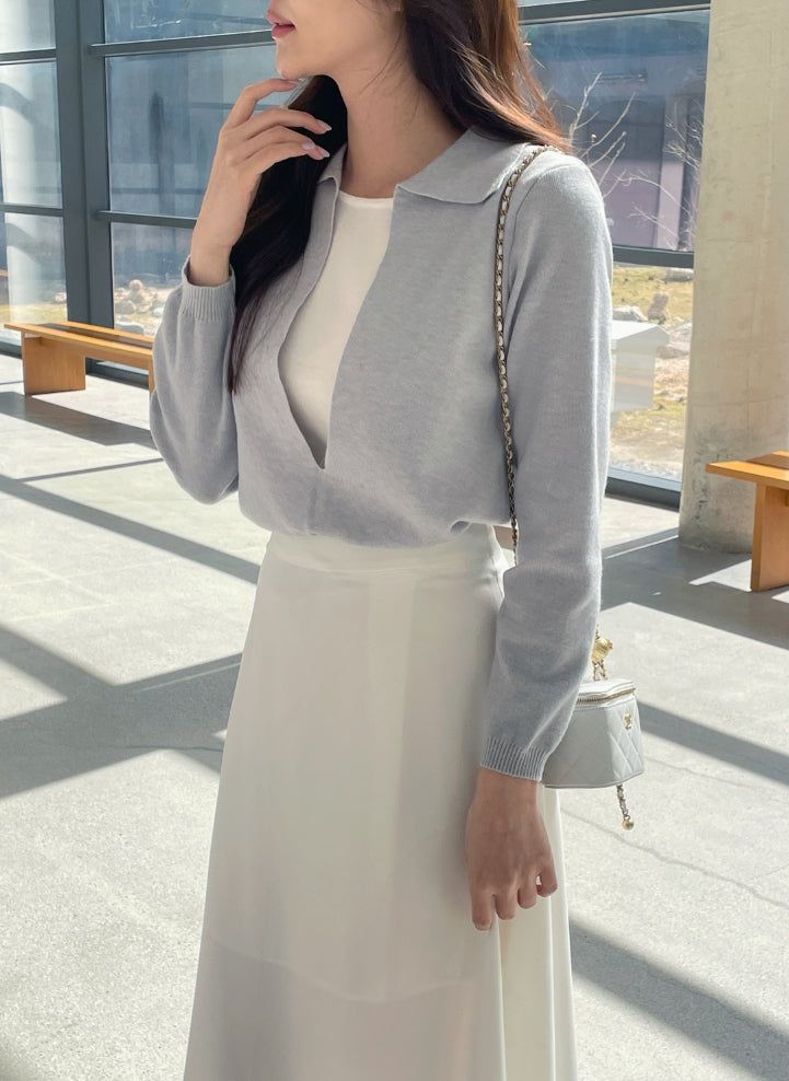 Mez Color Matching Layered Collar Knit