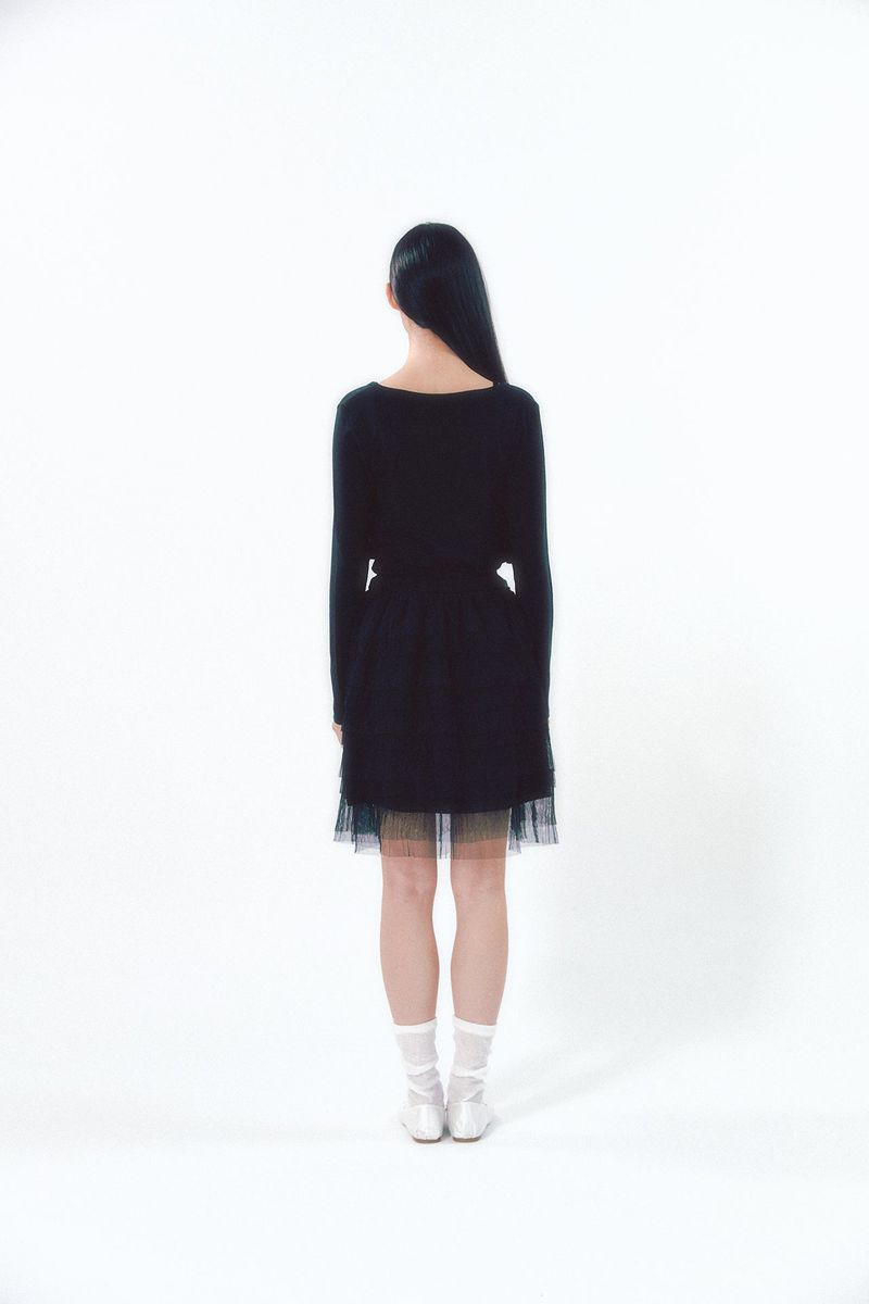 Knit Ribbon Shirring Top Set Black