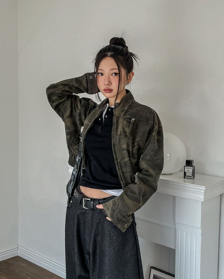 Camouflage Crop Rider Jacket