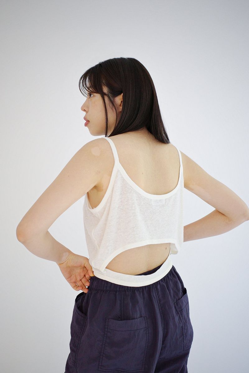 リネンブレンドカットアウトトップス, アイボリー