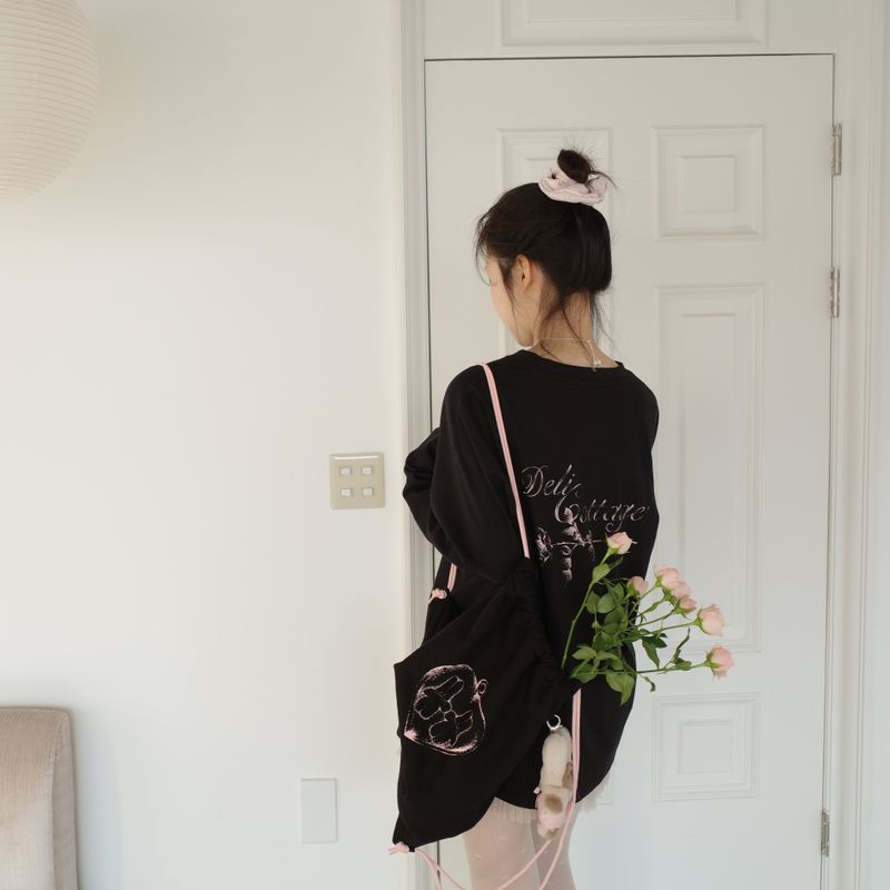 Deli rabbit string bag (black_pink)