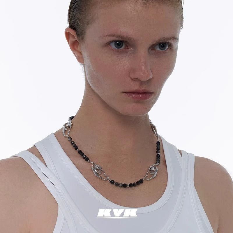 KVK SPIDER Black Onyx Multi-Symbol Necklace