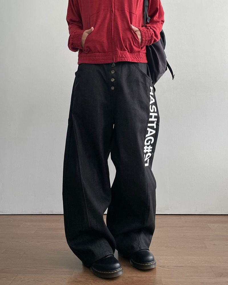 Hash Lettering Denim Pants