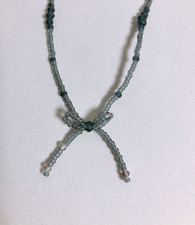 Mini Ribbon Beaded Necklace White