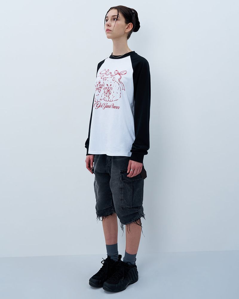 RIBBON CATS CROP LONG SLEEVE-BLACK