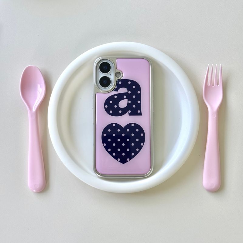 NAVY DOTTY LOVE PINK Silver Epoxy Case