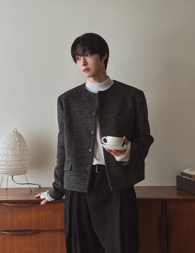 Objet Wool Check Round Jacket