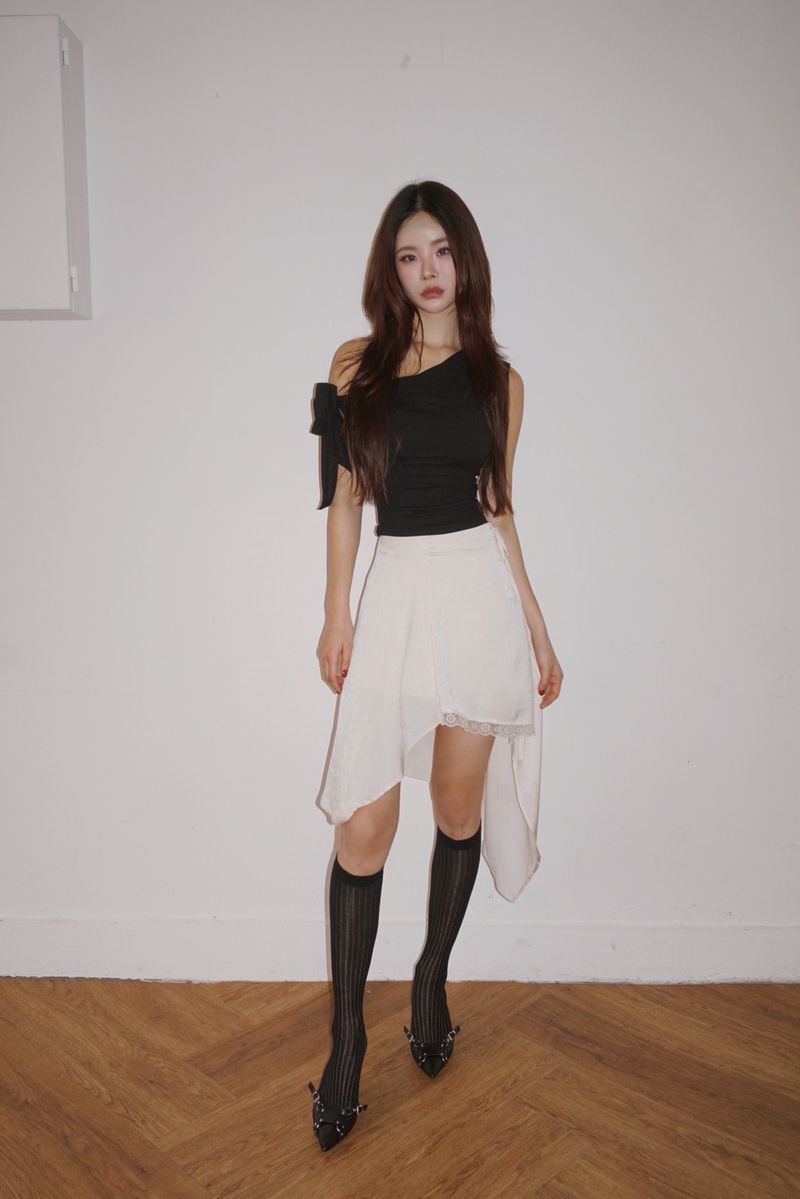 silk unbalanced wrap midi skirt