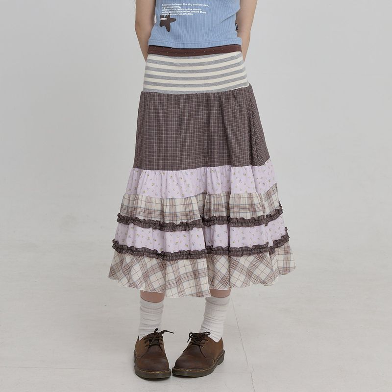 Mix Pattern Midi Skirt