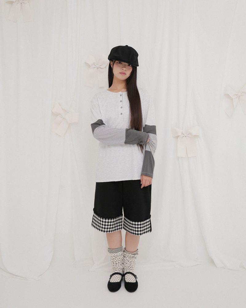 CHECK FOLDING BERMUDA SWEATPANTS