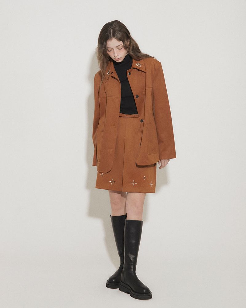 FAUX SUEDE STUDS JACKET [BROWN]