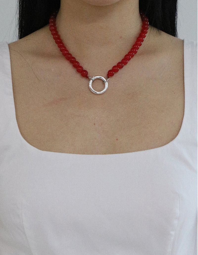 [MADE] Capsule02 Silver Open Pendant Gemstone Necklace _Red