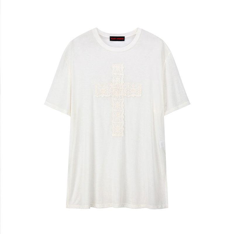 Lace Cross Half T-shirt - IVORY