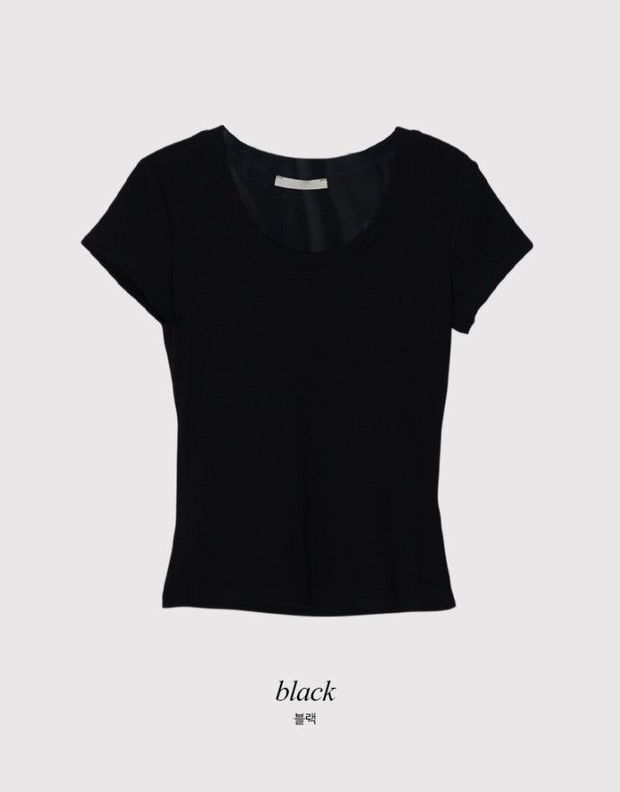 Basic Slim Rib U-neck Short Sleeve T-shirt (5color)