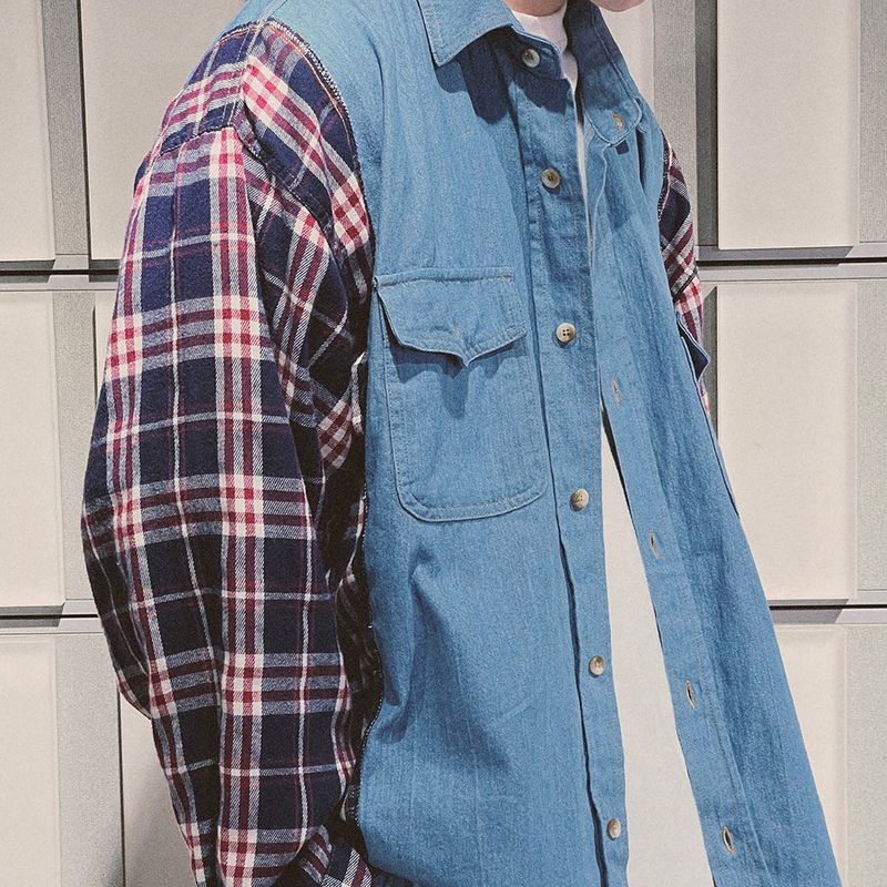 check block denim shirt_blue