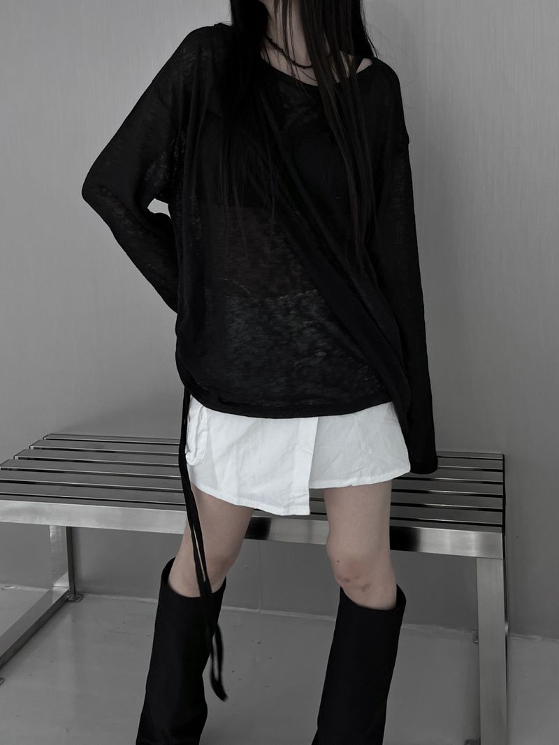 linen see-through long sleeve T (2color)