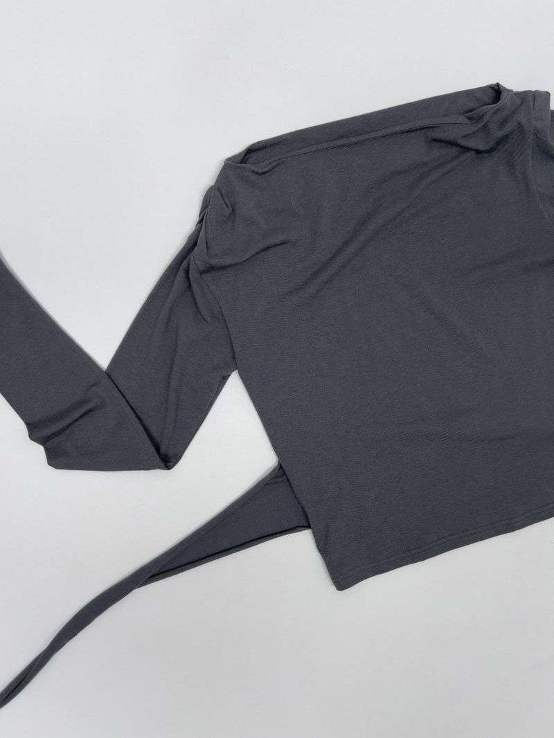 Boat Neck Shirring Wrap T-Shirt