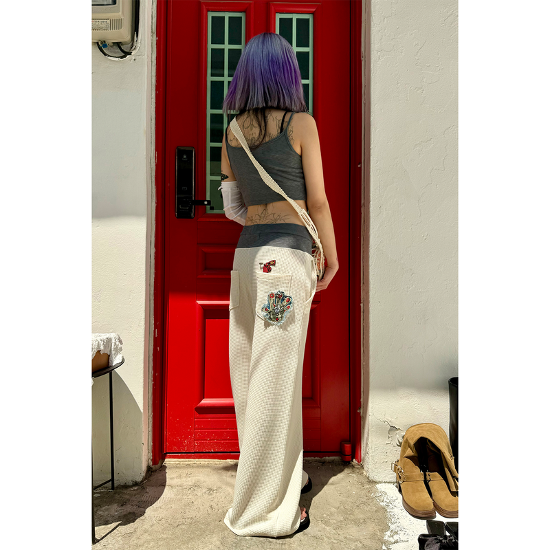 TWO-TONE WAIST WAFFLE PANTS