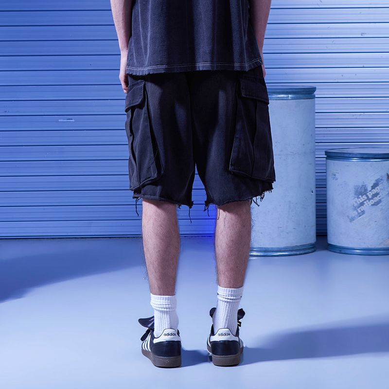 Dirty wide bermuda pants_Denim black