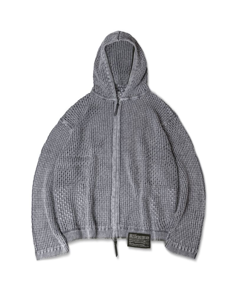 Goldie（ゴルディ）の「CROCHET KNIT WASHED ZIPPED HOODIE（Tops）」